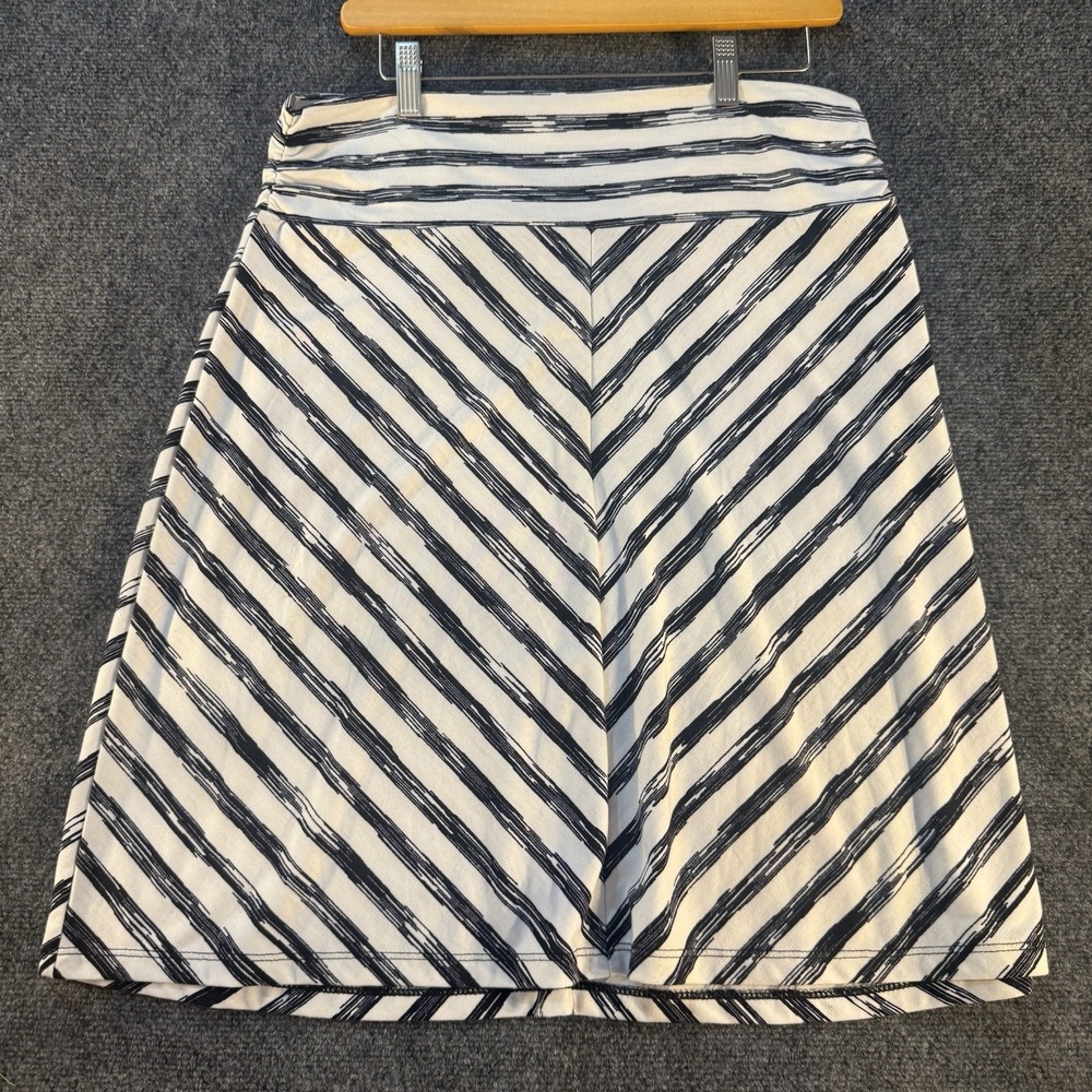 Faded Glory Black White Striped A-Line Skirt Pull On Stretch Women's L